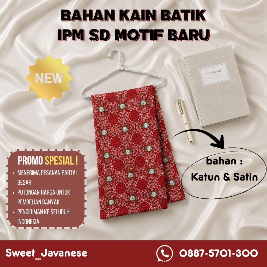 Bahan Kain Batik IPM SD/MI Motif Baru Katun & Satin