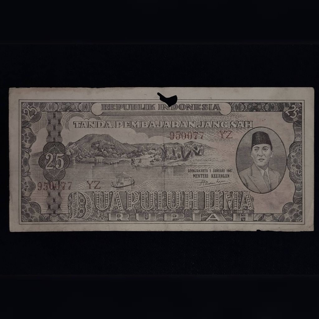 uang kuno Rp 25 Sukarno ORIDA JOGJAKARTA 1947 asli original