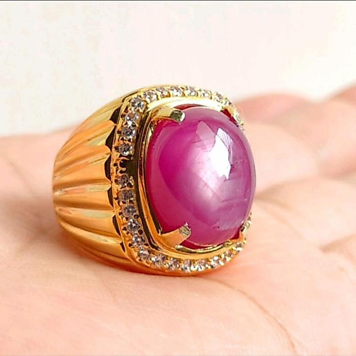 CINCIN BATU PERMATA NATURAL RUBY STAR BIRMA SUPER ISTIMEWA - Putih, 9