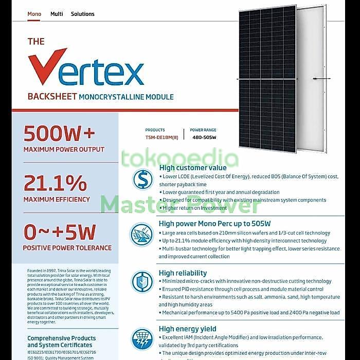TRINA SOLAR VERTEX 500WP MONO SOLAR PANEL SOLAR CELL TIER 1