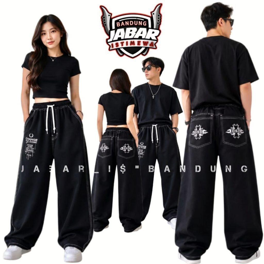 COD Celana Jeans Baggy Pants 3 Motif Terbaru Black DSD-SAROJA-BADBOY Size S M L XL