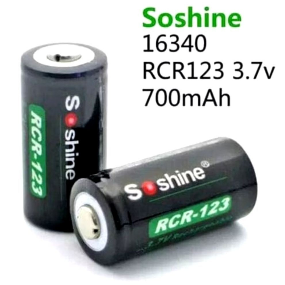 (Tanpa Bungkus) Soshine CR123 CR123A 700mAh Batere Baterai Cas Charger Rechargeable Li-Ion Lithium I