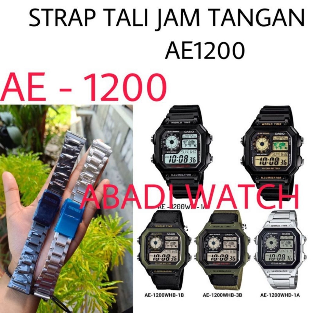 Strap stainless  pengganti utk jam tangan AE-1200 AE 1200 AE1200WHB AE 1200 W AE1200 STAINLEES