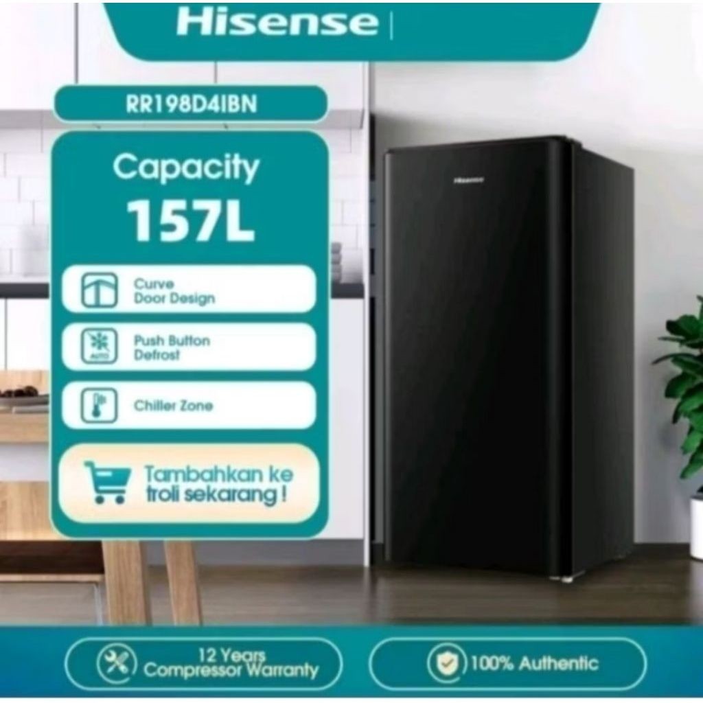 Kulkas 1 Pintu Hisense RR198DIBN / kulkas 1 pintu Hisense 157Liter