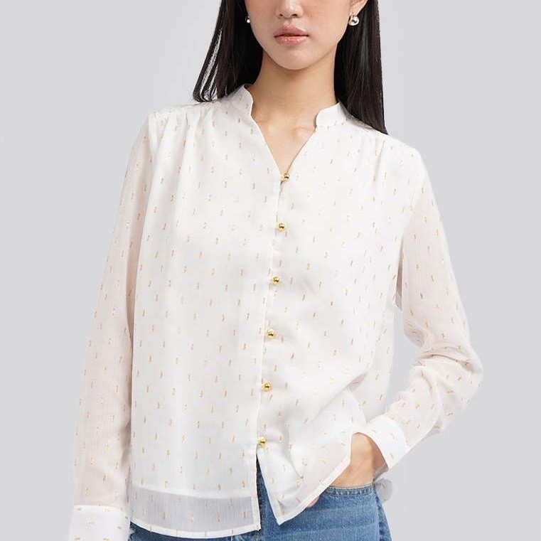 Executive Dotted Mesh Blouse with Foil Detail Off White