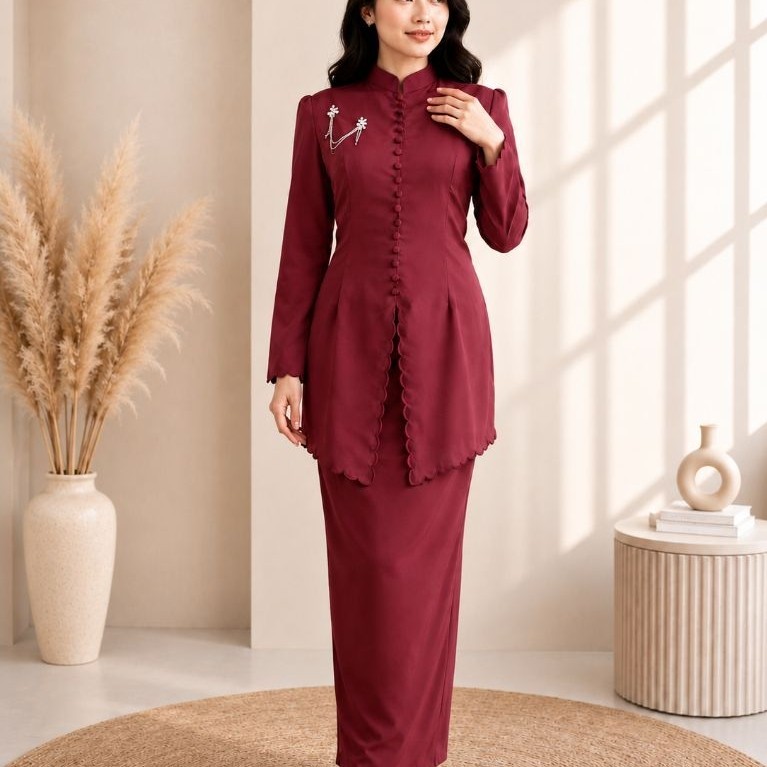Keynara - One Set Kayana Baju Kurung Melayu Polos Katun Toyobo Sulaman Bordir senada stelan kekinian
