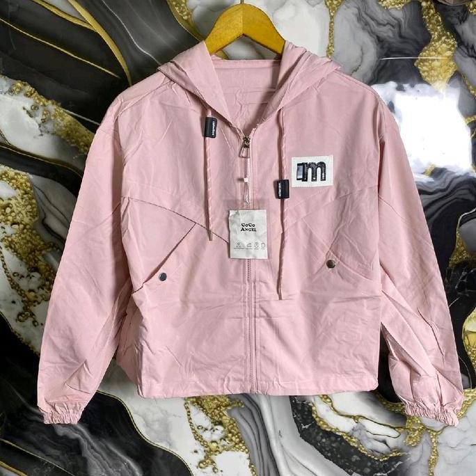 hoodie jaket parasute import wanita-jaket semi crop PSD