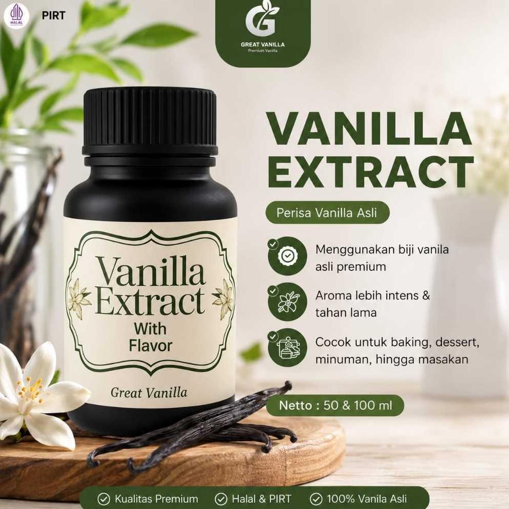 [KANNA] Great Vanilla Extract Non Alcohol untuk Makanan 50 ml & 100 ml - Vanilla Extract untuk Kue