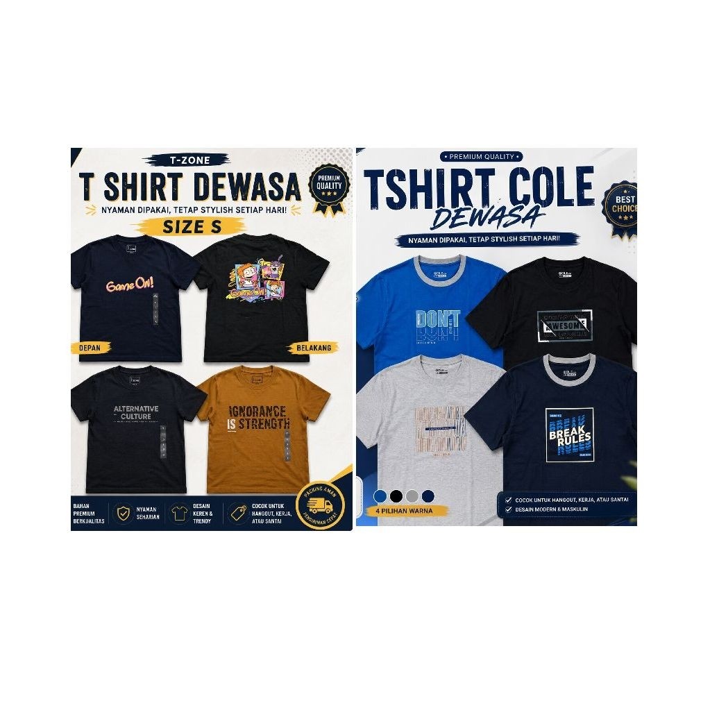 T Shirt Pria Original Size S T Zone Cole