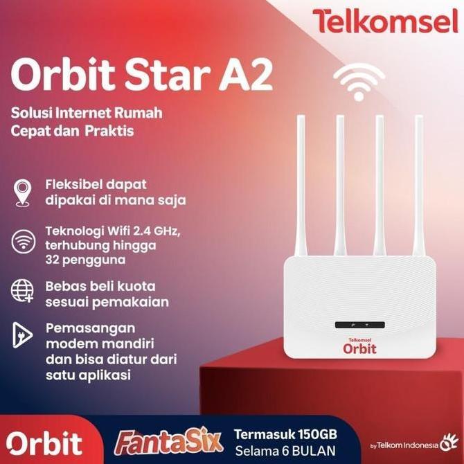 TERBARU - TELKOMSEL ORBIT STAR A2 MODEM WiFi 4G HIGH SPEED 4 Antena Bonus Data 150GB