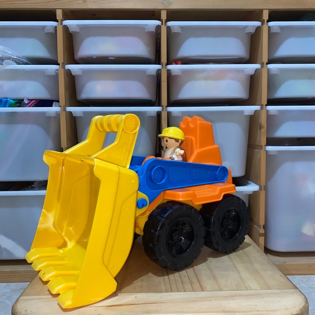 MEGA BLOKS Lil' Front Loader Original – Bulldozer / Wheel Loader Balok Susun Anak dengan Figur