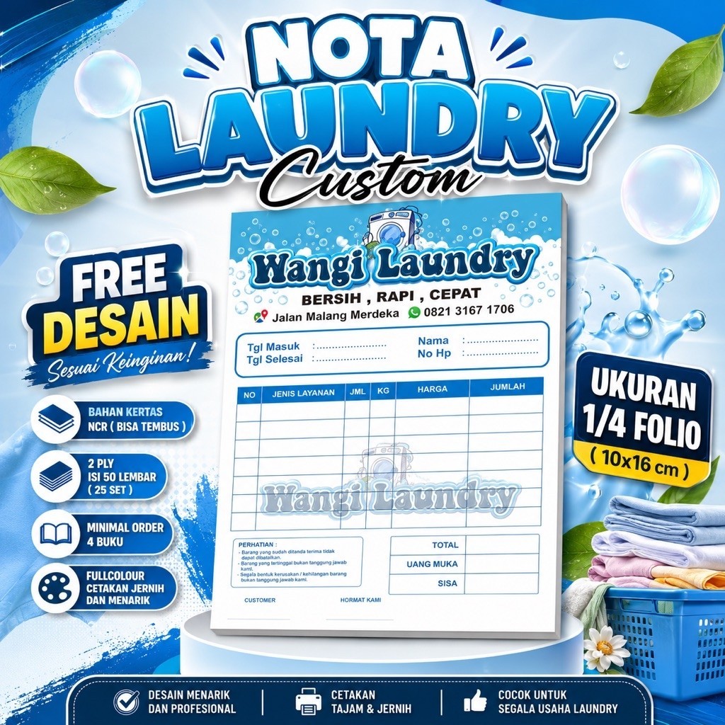 CETAK NOTA LAUNDRY SATUAN CUSTOM FREE DESAIN