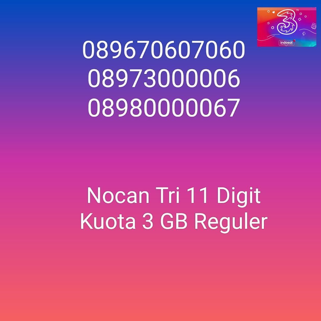 NOCAN Nomor Cantik 70607060 Panca 0 Tengah Kartu Perdana 3 Tri Three 4G LTE REGULER