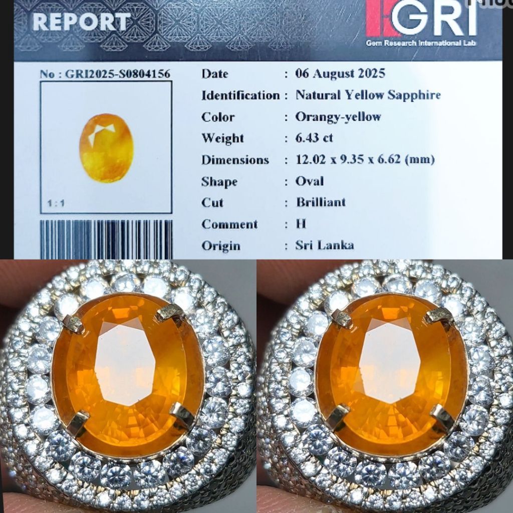 Natural Vivid Yellow Sapphire Srilanka 6.43 crt Ceylon Yakut Top HQ Kristal Clean Ring Silver Perak 