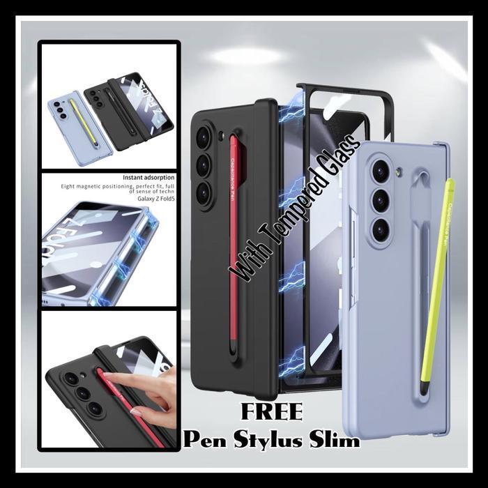 CUCI GUDANG - Case For Samsung Galaxy Z Fold 5 Fold5 Pivot Hinge Magnetic Glass With Pen Case