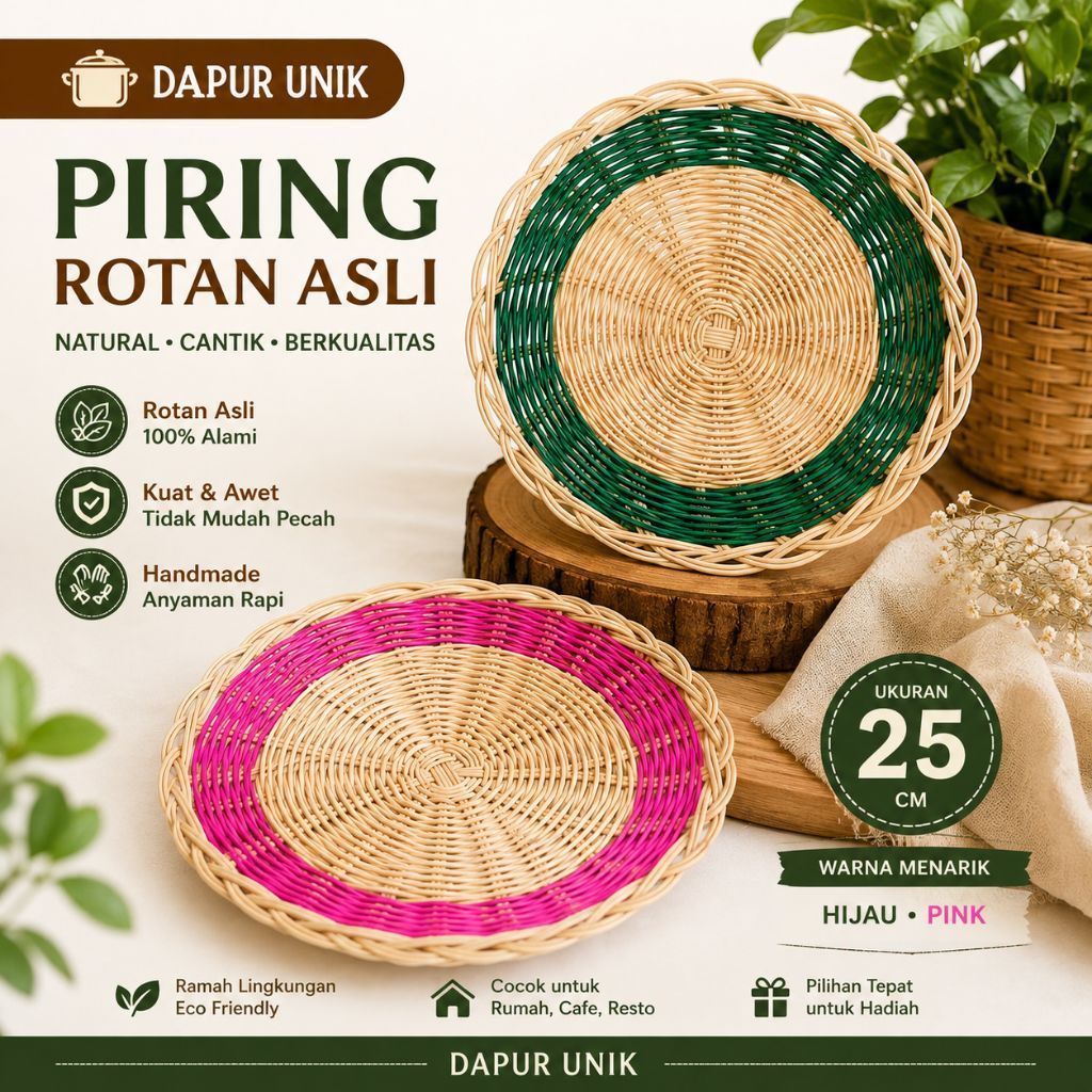 Piring Rotan Anyaman/ Piring Rotan Menjalin/ Piring Rotan Bambu