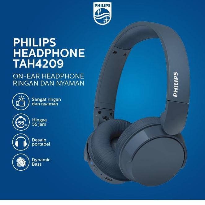 Philips TAH4209 On-Ear Wireless Headphones - Ringan, Hitam/Putih
