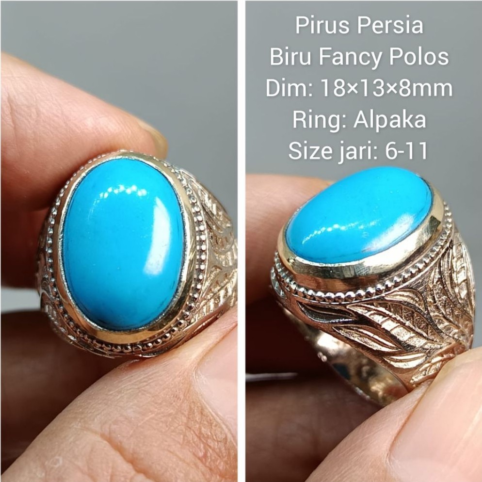 CINCIN BATU PIRUS PERSIA BIRU FANCY POLOS ASLI BATU NATURAL