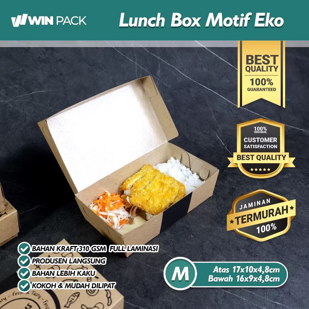 Isi 50 Pcs Lunch Box | Lunch Box Kraft | Paper Lunch Box | Size M Eco (Medium) 310 GSM