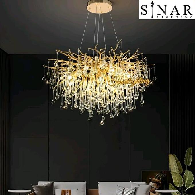BEBAS ONGKIR - Lampu gantung gold Ranting akar kristal X9622D