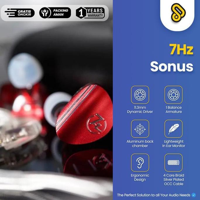 TERBARU - 7Hz / 7 Hertz SONUS 1BA+1DD Hybrid Driver In Ear Monitor Earphone