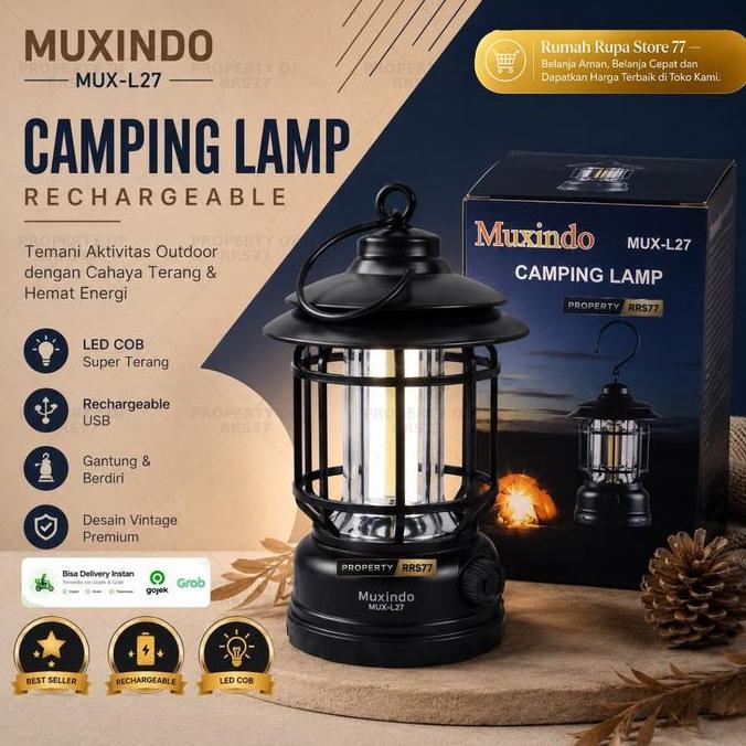 Lampu emergency / camping led cob lentera Muxindo Mux L27 cahaya kuning bisa dimmer terang redup