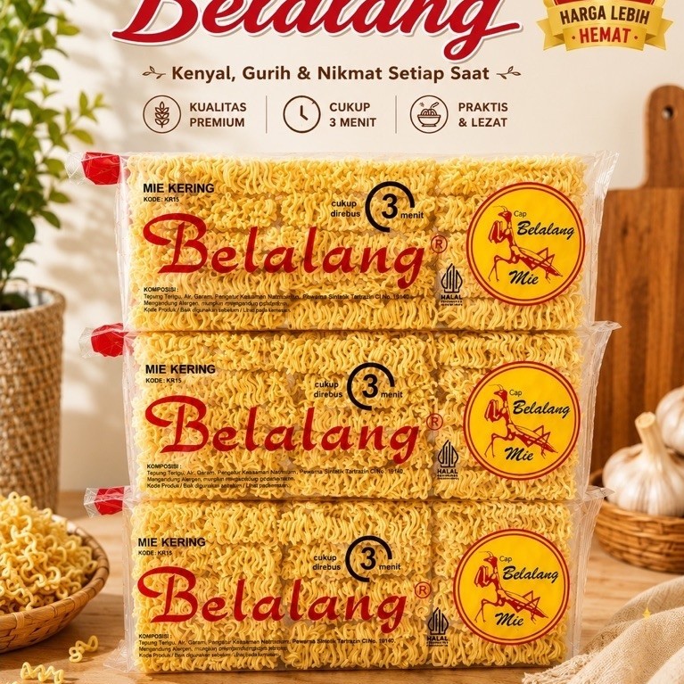 Mie Kering Belalang KR15 | Mie Keriting Kering | Cocok untuk Bakso, Mie Ayam & Seblak