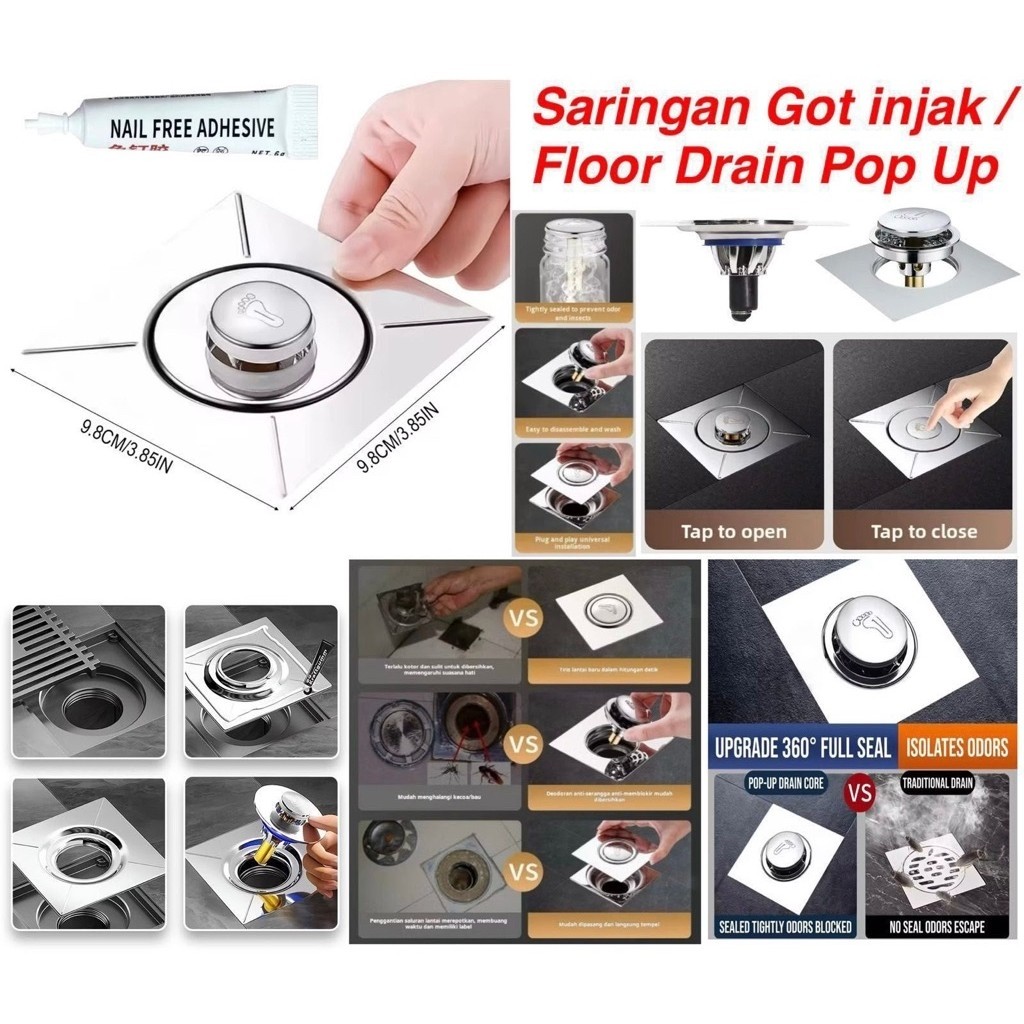 Saringan Got Injak Penutup Saluran Pembuangan Kamar Mandi Anti Bau Anti Serangga Floor Drain Pop Up