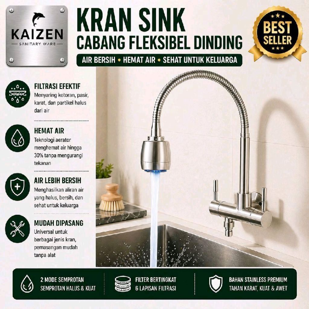 Kran angsa double keran mesin cuci /kran kitchen sink Cabang dinding