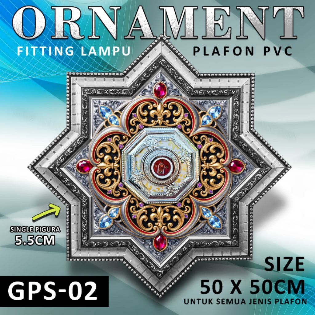 Ornamen Lampu Plafon PVC 50x50cm single pigura