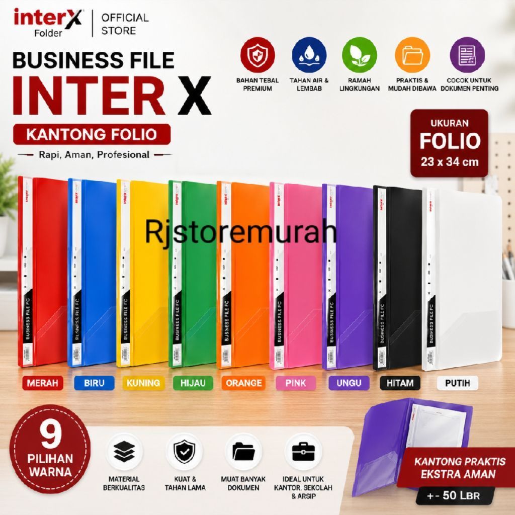 Map busines File InterX Folder Folio/Map plastik Kantong Snelhecter F4 ( 1pak/12pcs )