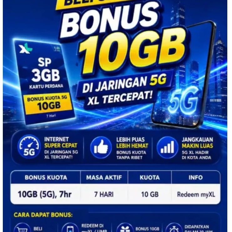Perdana XL siap pakai  3gb all jaringan + bonus 10gb di 5g baca deskripsi