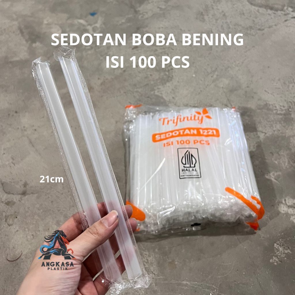 (100 PCS) Sedotan Boba Bening 1221 Isi 100 PCS 21cm Halal Trifinity / Sedotan Boba Steril / Sedotan 