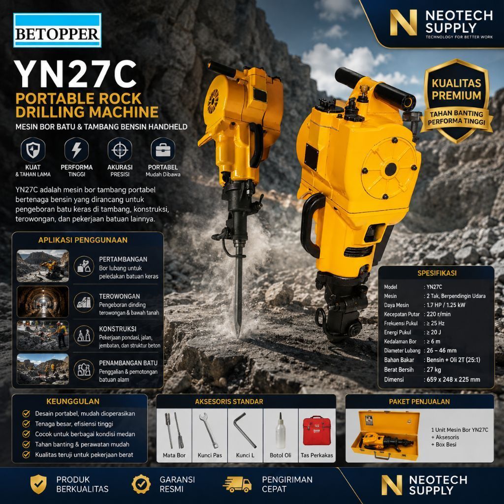 Mesin Bor Tambang YN27C Portable Rock Drilling Machine / Mesin Bor Batu Bensin Handheld