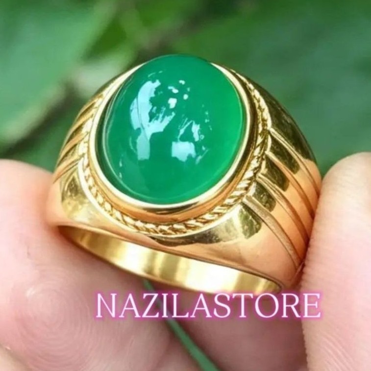 CINCIN BATU AKIK ASLI GREEN CHALCEDONY HIJAU GARUT MINIMALIS DIMENSI KANTORAN