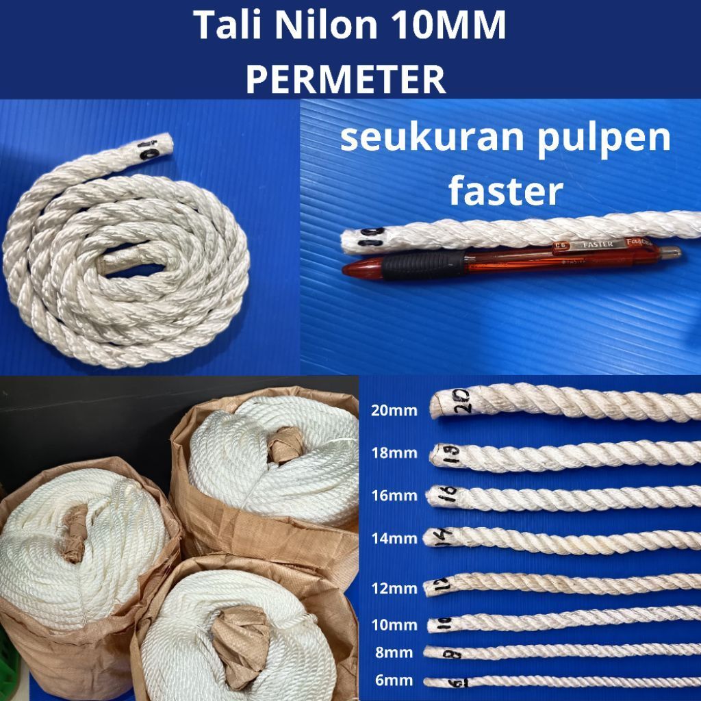 Tali Tambang Nilon 10mm Meteran | Tali Tambang Nilon Kuat Serbaguna