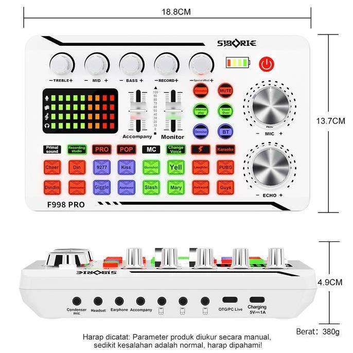 Rexcom- Sibe S9/F998Pro Soundcard Mixer Bluetooth Microphone Karaoke Mixer Broadcast External Audio 