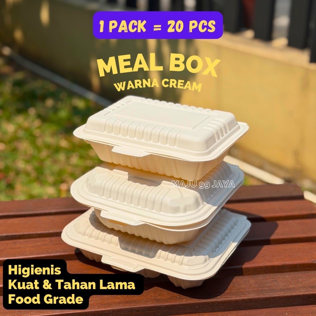 (20 PCS) Meal Box Sekat Polos Warna Cream | Kotak Makan Meal Box Sekat 3 Sekat 4 Polos Meal Box Nasi