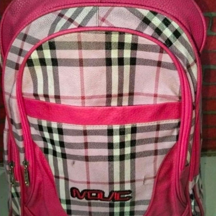 Tas Ransel Wanita Movic Pink Motif Kotak Tartan Ukuran Besar