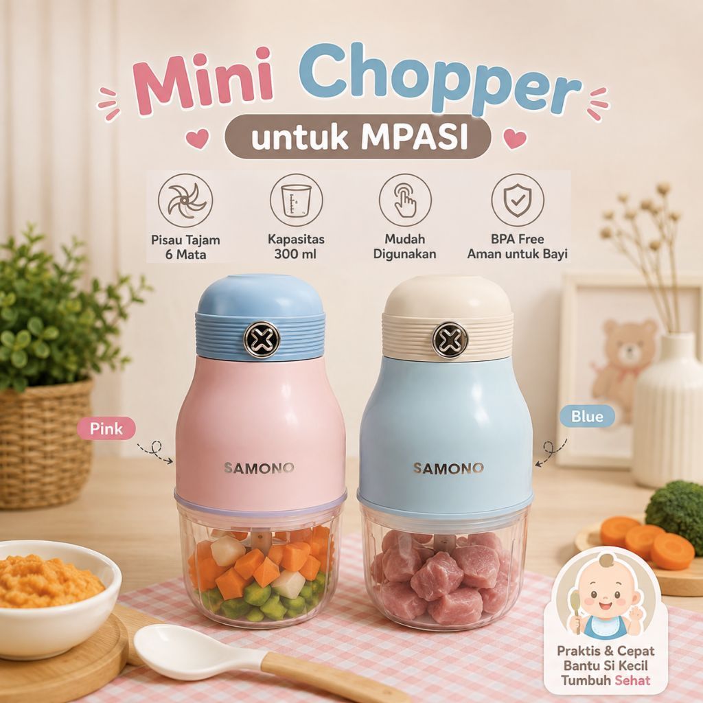 Mini Chopper 300 ml Samono Mangkok Kaca / Blender Samono