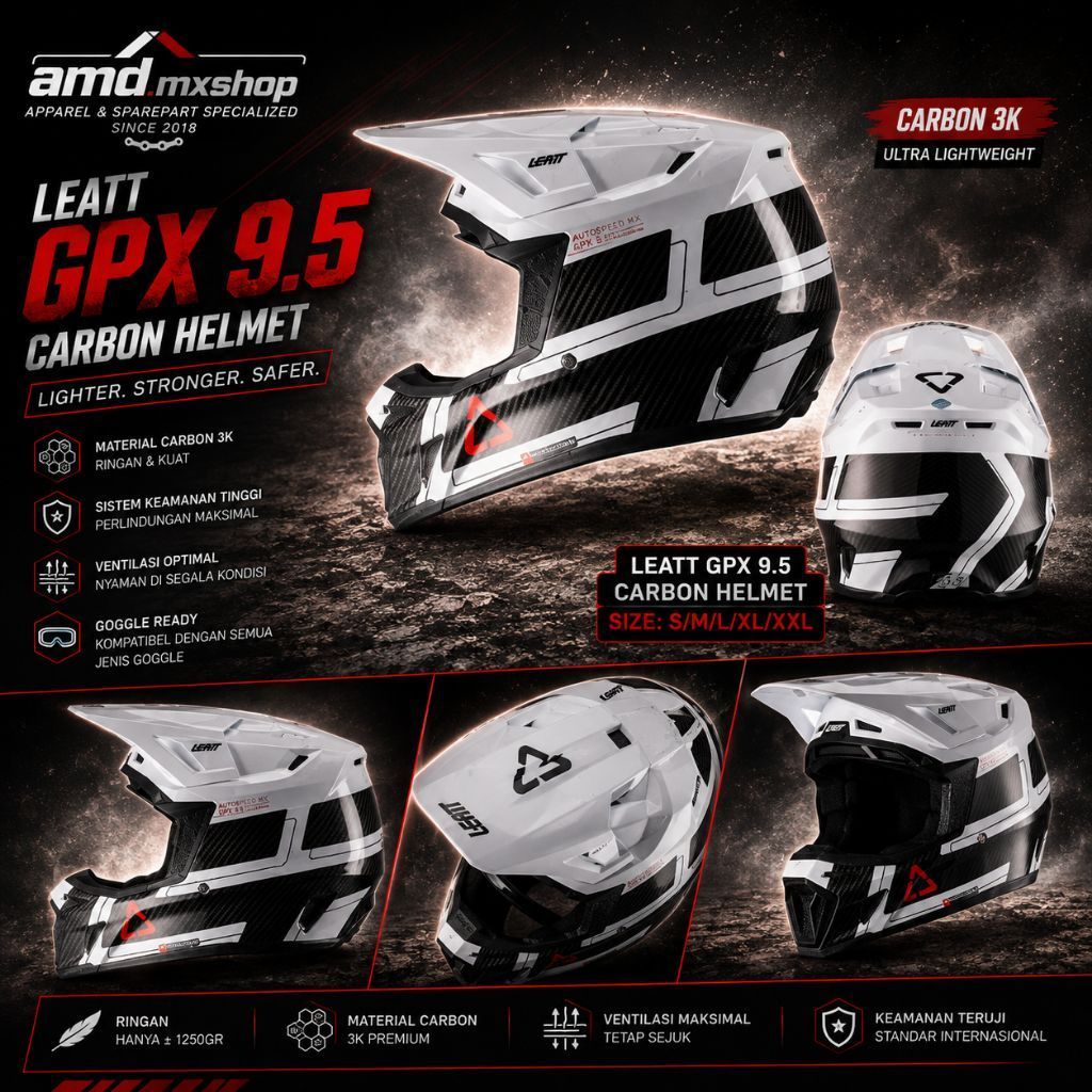 Helm LEATT GPX 9.5 Carbon White Helmet Include Goggle