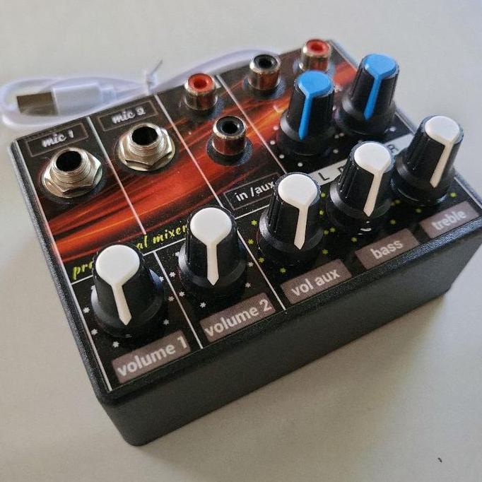Mixer 5 Volt Rakitan Mini dengan Bass Treble Audio dan Kabel USB untuk Soundcard dan Speaker Aktif