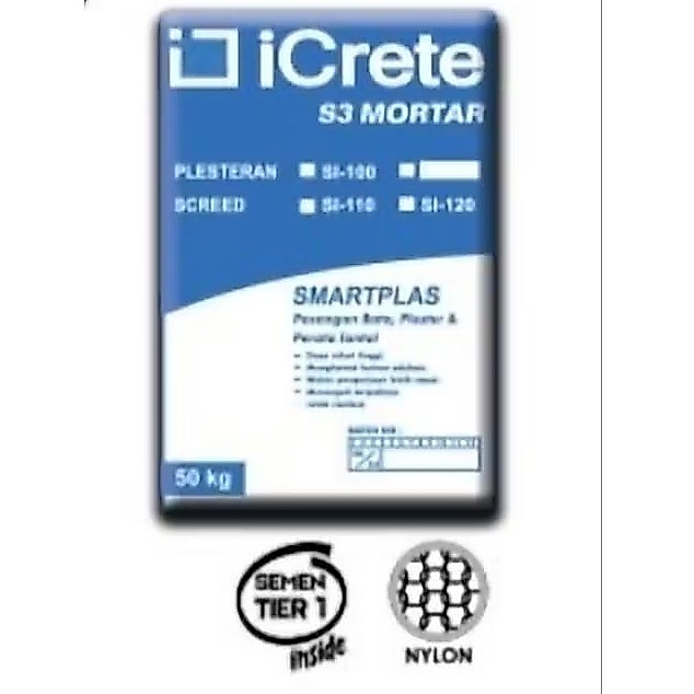 Mortar Plester Instan Dinding Bata Ringan 50 kg S3 iCrete // Setara Plester MU