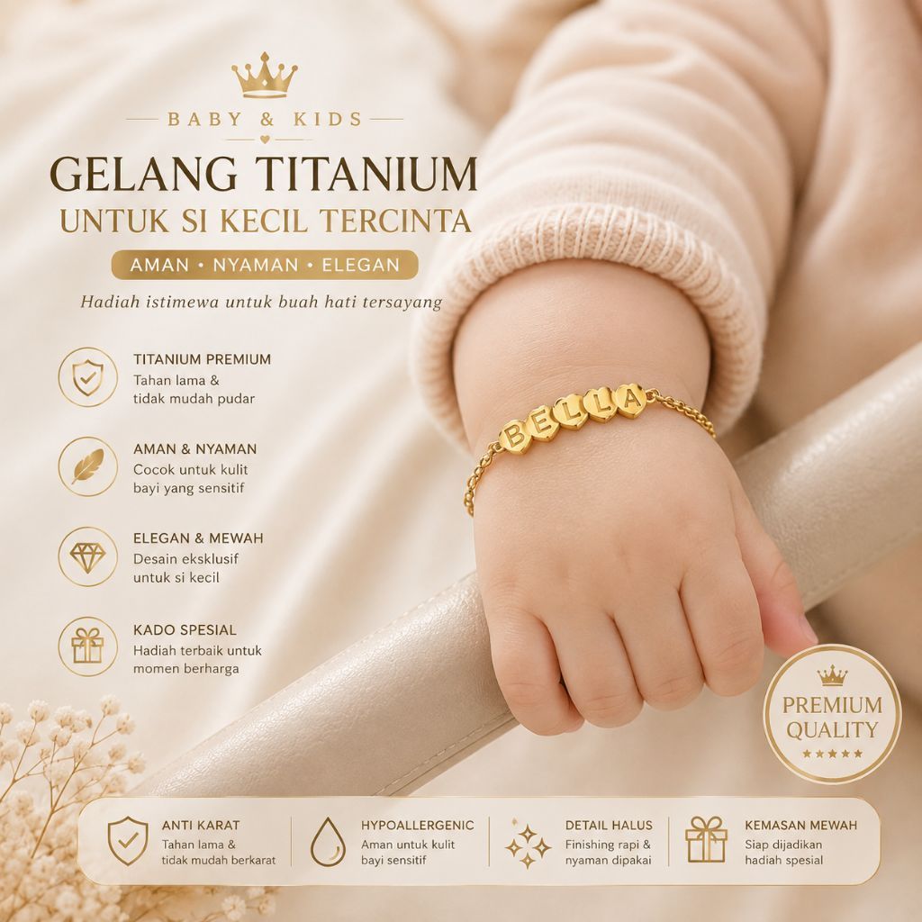 Gelang Titanium bayi/Anak Bisa request nama Gelang baby gelang nama
