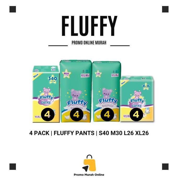 Fullarc- [4 Pack] Fluffy Pants S40 M30 L6 Xl6 Popok Tipe Celana Anti Bocor Bebas Kln Nyaman Untuk Ba