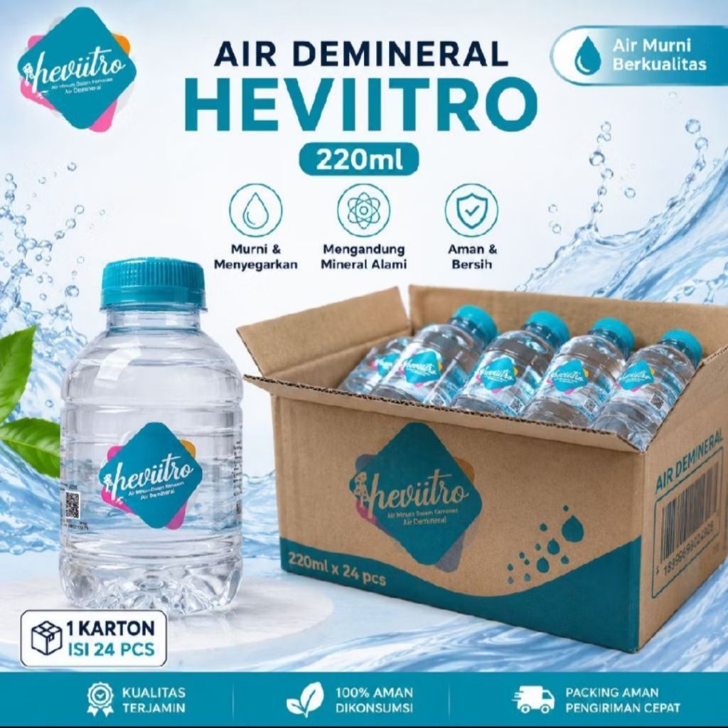 Air Mineral Hevitro Botol 220ML/1 Dus / 24 Pcs