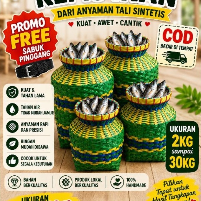 kembu/kepis ikan ukuran 2kg sampe 30kg dari anyaman plastik free sabuk pinggang