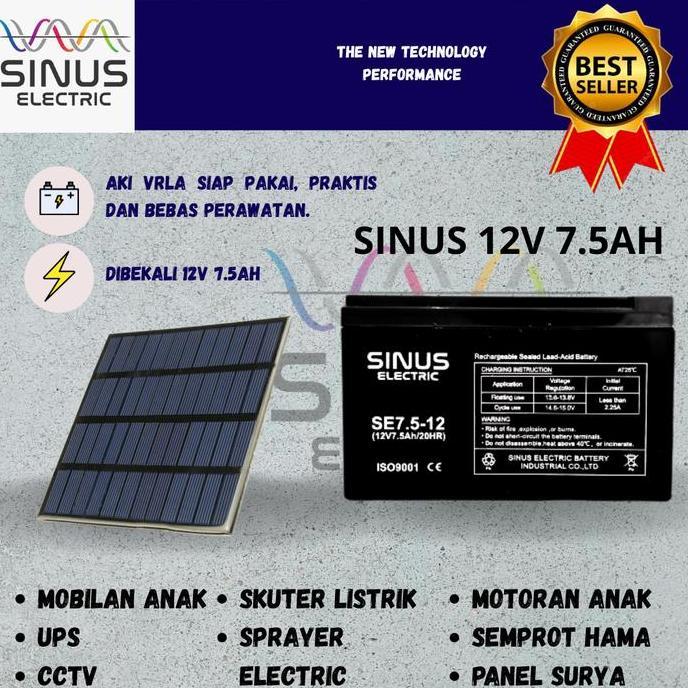 Aki Panel surya 12v 7.5Ah VRLA baterai kering surya panel SINUS ELECTRIC