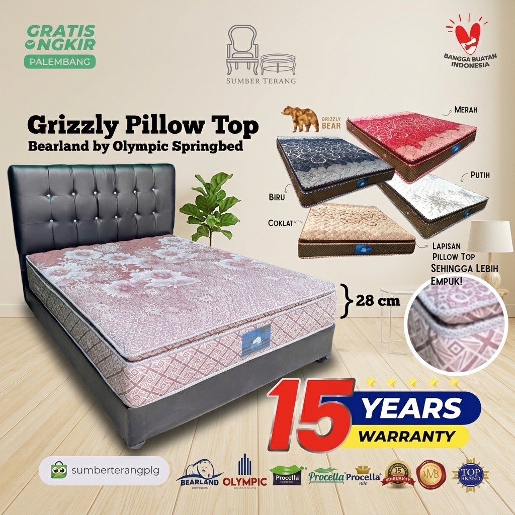 Kasur Springbed Olympic Matras Olympic Bearland Grizzly Pillow Top