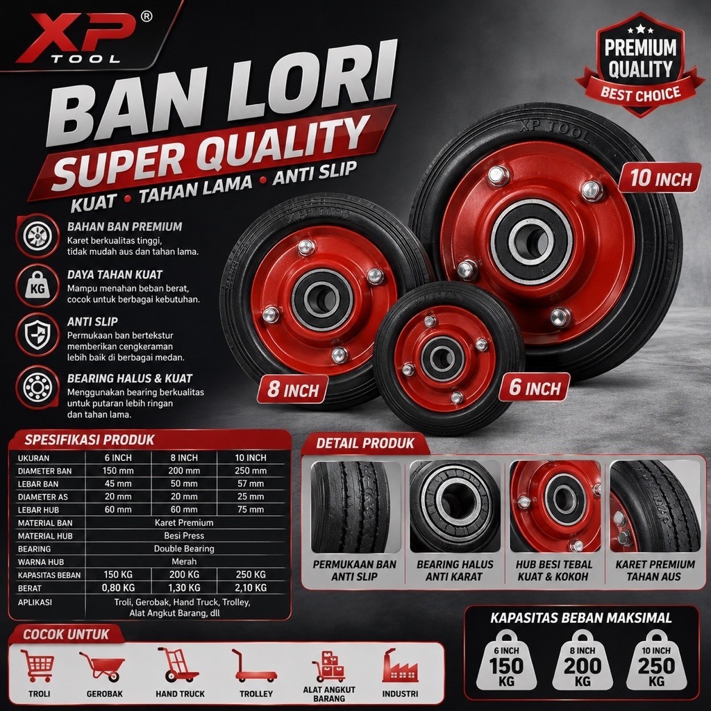 roda lori 10 inch - ban karet troli 10in - roda troly karet